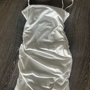 White ruched mini dress